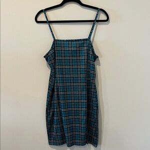 Teal Plaid Spaghetti-Strap Mini Dress